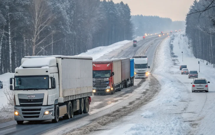 Гололёд парализовал движение грузовиков: жители помогали водителям выбраться из пробок Гололёд парализовал движение грузовиков: жители помогали водителям выбраться из пробок