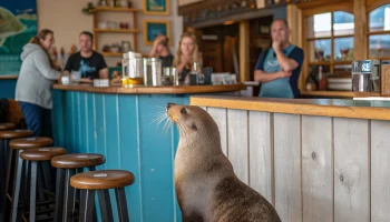 Морской котик вызвал переполох в новозеландском баре и спрятался под машиной