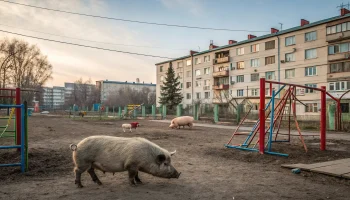 Уральский город Ревда: свиньи захватили улицы и дворы